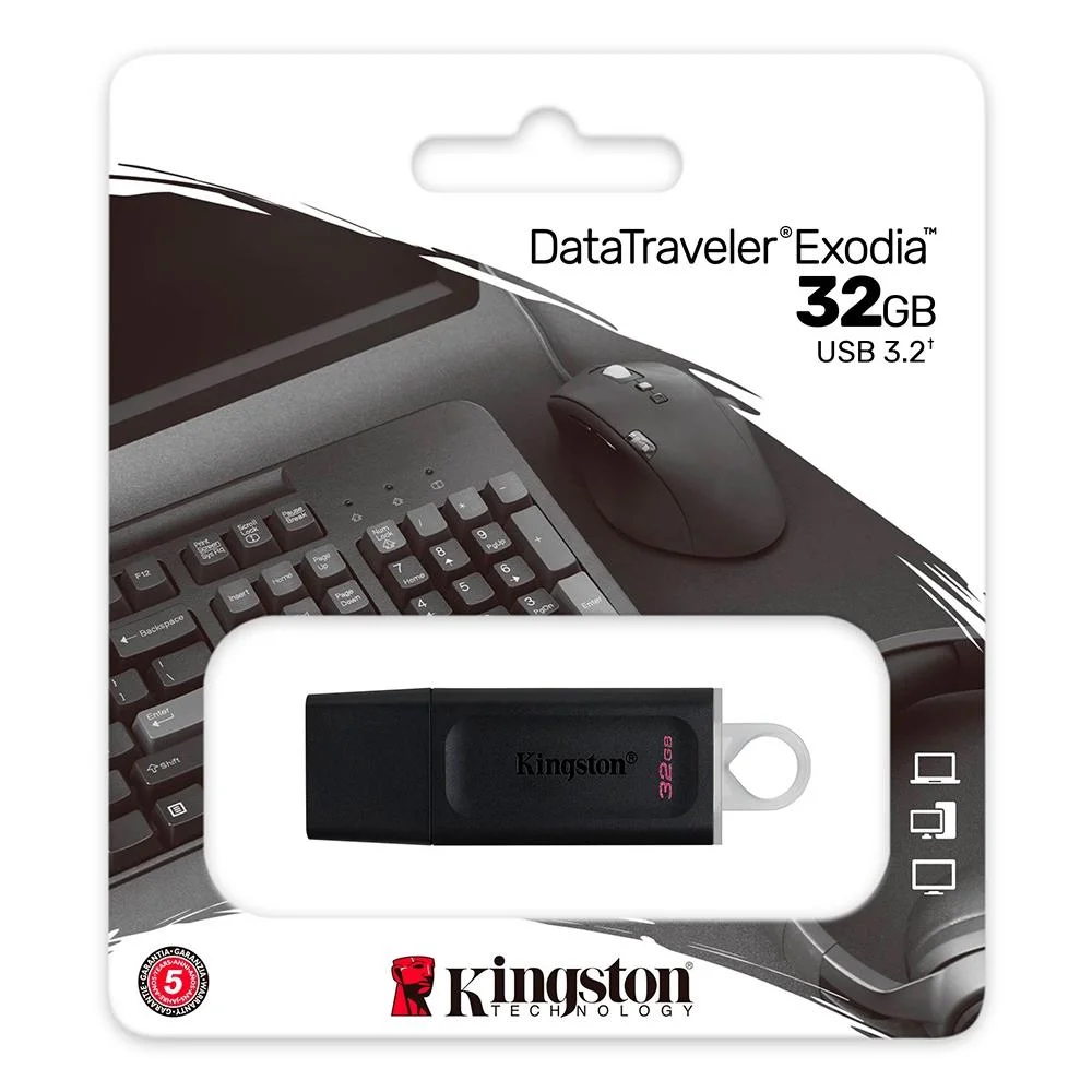 Pen Drive Kingston DataTraveler Exodia 32GB USB 3.2 Preto/Branco